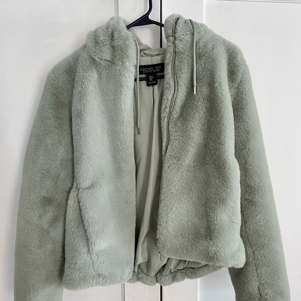 Rachel Zoe faux fur cropped hooded coat, like new, only worn once